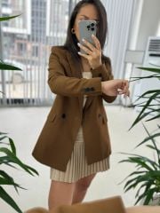 Foo New Kahve Keten Blazer Ceket