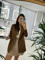 Foo New Kahve Keten Blazer Ceket