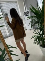 Foo New Kahve Keten Blazer Ceket