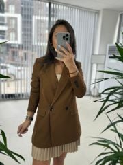 Foo New Kahve Keten Blazer Ceket