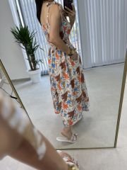 My 3231 Kahve laleli kemerli viskon elbise