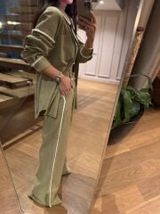 La 6064 Tasarım Püskül Detaylı Keten Yağ Yeşili Takım