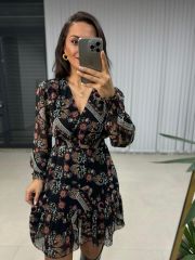 My Siyah Çiçekli Şifon Elbise
