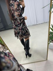 My Siyah Çiçekli Şifon Elbise