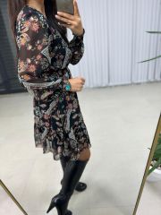 My Siyah Çiçekli Şifon Elbise