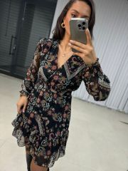 My Siyah Çiçekli Şifon Elbise
