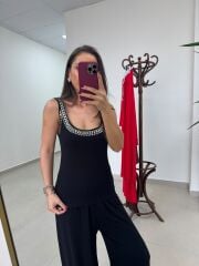 Bt 1009 Siyah Çilek Kumaş 3lü Troklu Takım