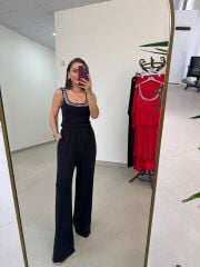 Bt 1009 Siyah Çilek Kumaş 3lü Troklu Takım