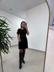 Mc 5111 Siyah Yaka Pens Detaylı Elbise