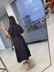 Dr 8346 Tasarım Önden Bağlamalı Siyah Elbise