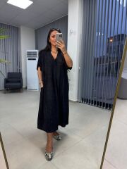 Dr 8346 Tasarım Önden Bağlamalı Siyah Elbise