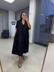 Dr 8346 Tasarım Önden Bağlamalı Siyah Elbise