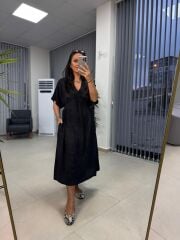 Dr 8346 Tasarım Önden Bağlamalı Siyah Elbise