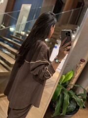 La 6064 Tasarım Püskül Detaylı Keten Kahve Takım