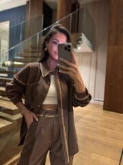 La 6064 Tasarım Püskül Detaylı Keten Kahve Takım