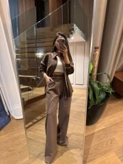 La 6064 Tasarım Püskül Detaylı Keten Kahve Takım