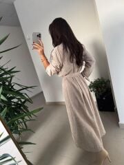 Dr 8528 Tasarım Kuşaklı Taş Gömlek Elbise