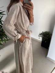 Dr 8528 Tasarım Kuşaklı Taş Gömlek Elbise