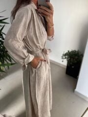 Dr 8528 Tasarım Kuşaklı Taş Gömlek Elbise