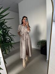 Dr 8528 Tasarım Kuşaklı Taş Gömlek Elbise