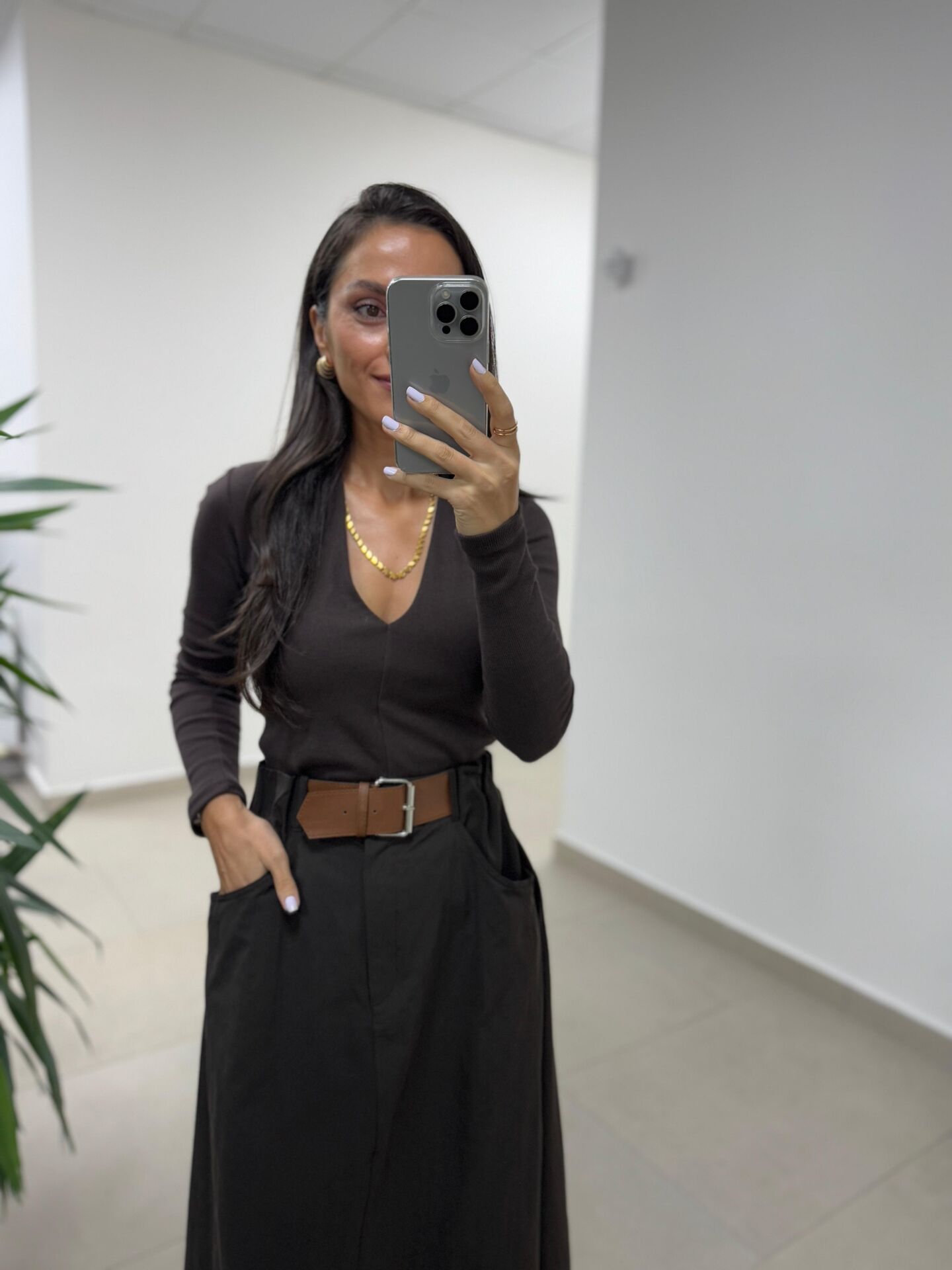 Bb 30587 Kahve V Yaka Fitilli Pamuklu Bluz