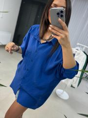 Oversize Tensel Saks Gömlek