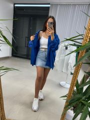 Oversize Tensel Saks Gömlek