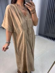 Dr 8346 Tasarım Önden Bağlamalı Bal köpüğü Elbise