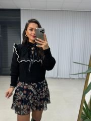 Tasarım Siyah Fiyonklu Kazak