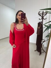 Bt 1009 Kırmızı Çilek Kumaş 3lü Troklu Takım