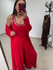 Bt 1009 Kırmızı Çilek Kumaş 3lü Troklu Takım