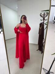 Bt 1009 Kırmızı Çilek Kumaş 3lü Troklu Takım
