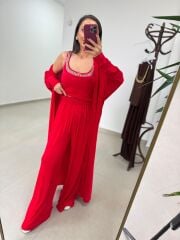 Bt 1009 Kırmızı Çilek Kumaş 3lü Troklu Takım