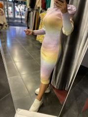 Renk geçişli triko kalem elbise