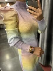 Renk geçişli triko kalem elbise