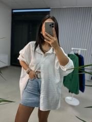Oversize Tensel Beyaz Gömlek