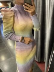 Renk geçişli triko kalem elbise