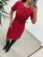 Mc 5111 Kırmızı Yaka Pens Detaylı Elbise