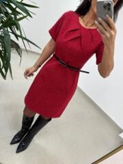 Mc 5111 Kırmızı Yaka Pens Detaylı Elbise