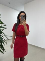 Mc 5111 Kırmızı Yaka Pens Detaylı Elbise