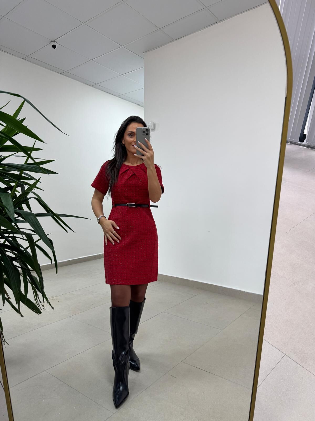 Mc 5111 Kırmızı Yaka Pens Detaylı Elbise