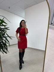 Mc 5111 Kırmızı Yaka Pens Detaylı Elbise