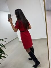 Mc 5111 Kırmızı Yaka Pens Detaylı Elbise