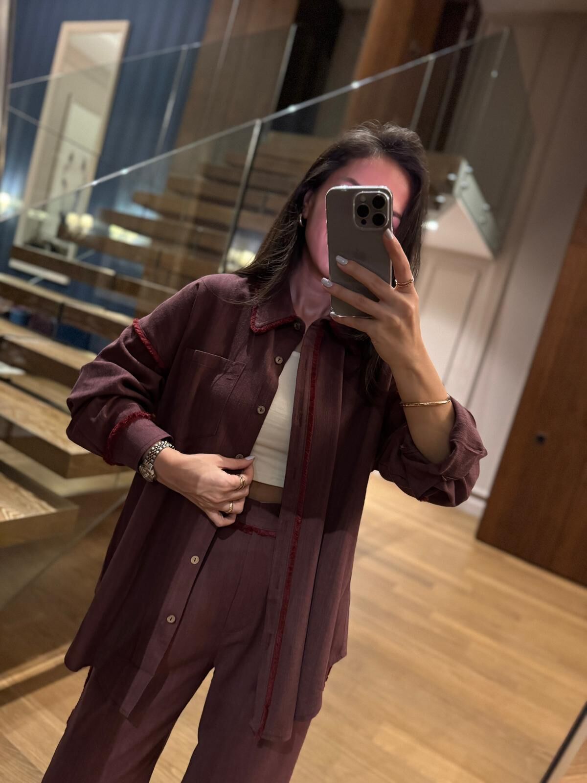 La 6064 Tasarım Püskül Detaylı Keten Bordo Takım