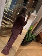 La 6064 Tasarım Püskül Detaylı Keten Bordo Takım