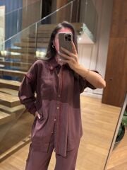 La 6064 Tasarım Püskül Detaylı Keten Bordo Takım