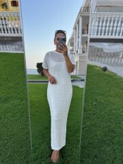 Sv 024323 Beach Triko Astarlı Ekru Elbise