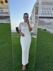 Sv 024323 Beach Triko Astarlı Ekru Elbise