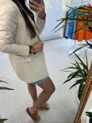 Foo New Krem Keten Blazer Ceket XL