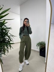 Dm 1233 Örgü Saçaklı Haki Kazak